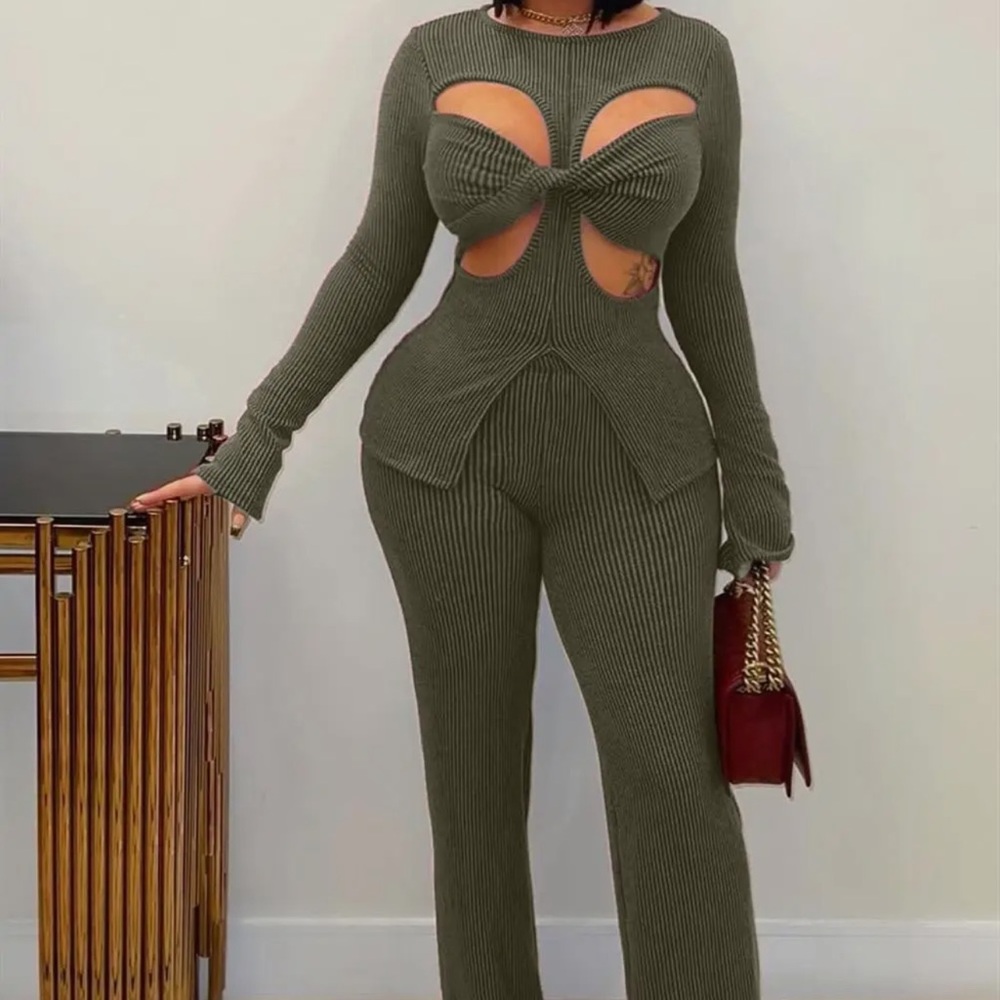 Olive Cut-Out Knit Jumpsuit